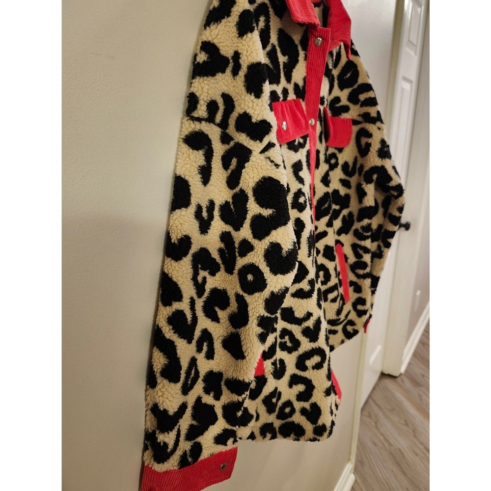 Boutique Animal Print Sherpa Shacket Women's Size Large Camel, Hot Pink, Black - Picture 11 of 11